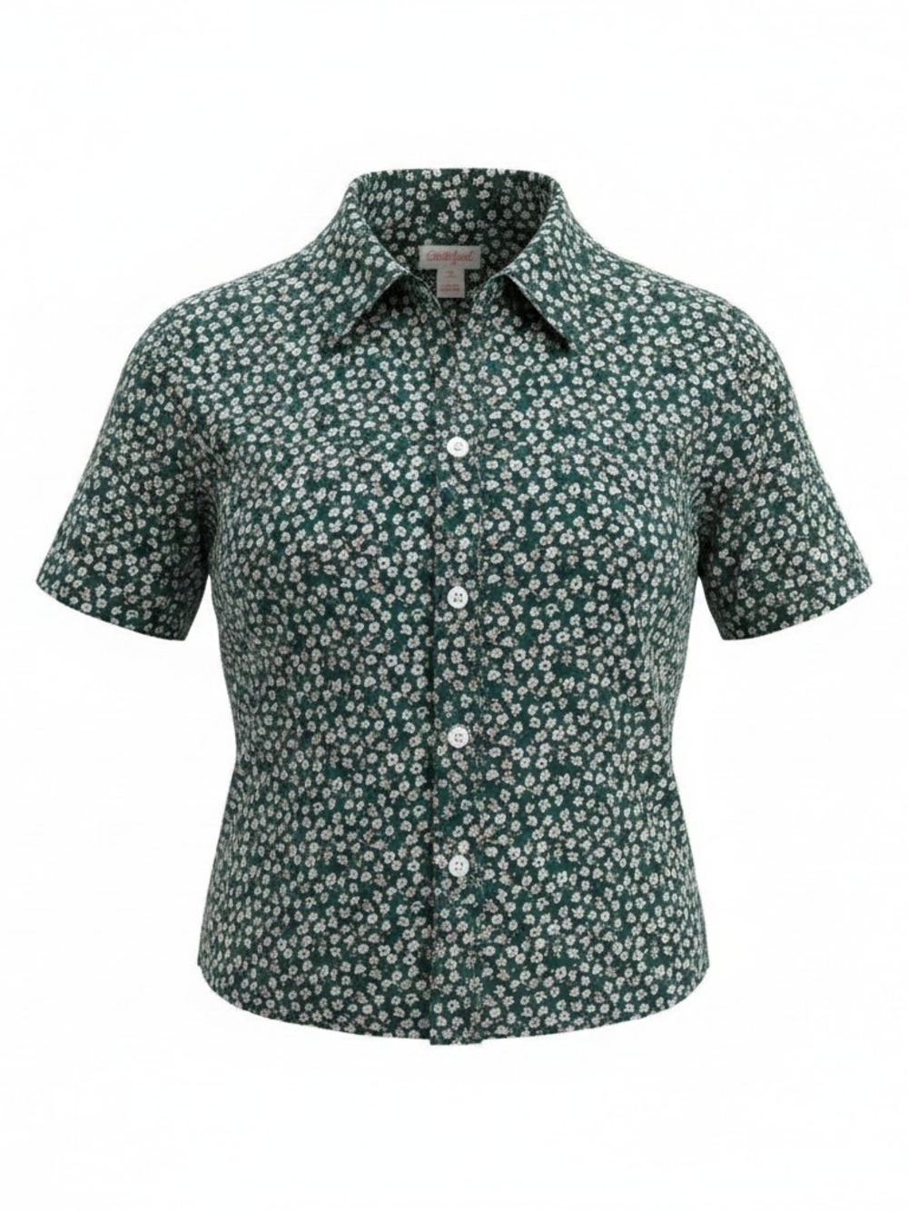 Cat & Jack Girls 3T Dark Green Floral Button-Up Top with Pink and White Accents